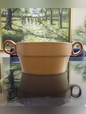 VTG Bennington Potters Tawny Mustard Yellow Double Handled Soup Pottery Bowl